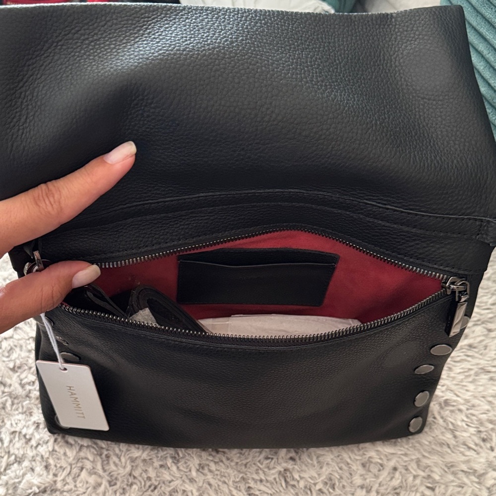 Hammitt VIP LRG Black Crossbody Bag Gunmetal grommets with Red Zipper. NWT - Picture 5 of 7
